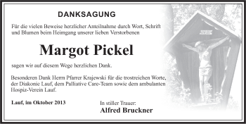Traueranzeige von Margot Pickel von Pegnitz-Zeitung